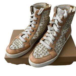 MICHAEL KORS Womens (8) Designer Studded Vanilla/Coral Hi-Top Sneakers Trainers